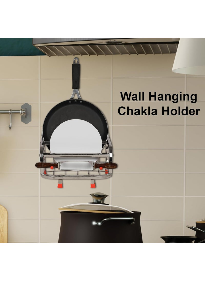 ROLLYWARE Rollyware 100 Stainless Steel Belan and Chakla Stand Belan Tawa Chimta Rolling Pin Holder Lightweight Durable Chakla Holder for Kitchen 4in1 Kitchen Rack  - Image 3