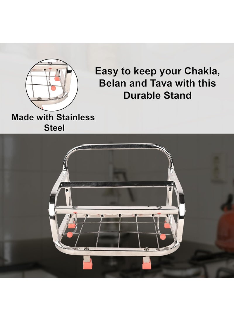 ROLLYWARE Rollyware 100 Stainless Steel Belan and Chakla Stand Belan Tawa Chimta Rolling Pin Holder Lightweight Durable Chakla Holder for Kitchen 4in1 Kitchen Rack  - Image 4