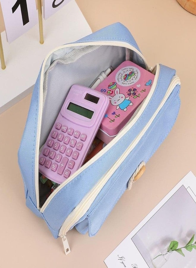 ZOLYPY Kawaii Cute Aesthetic Pencil Case for Students | Large Capacity Multi-Pocket Pencil Pouch with Zipper | Cartoon Stationery Organizer Bag for School, College & Office Supplies (Blue) - Image 5