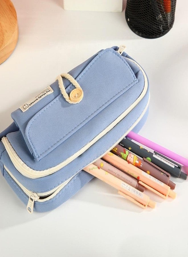 ZOLYPY Kawaii Cute Aesthetic Pencil Case for Students | Large Capacity Multi-Pocket Pencil Pouch with Zipper | Cartoon Stationery Organizer Bag for School, College & Office Supplies (Blue) - Image 4