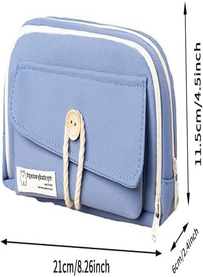 ZOLYPY Kawaii Cute Aesthetic Pencil Case for Students | Large Capacity Multi-Pocket Pencil Pouch with Zipper | Cartoon Stationery Organizer Bag for School, College & Office Supplies (Blue) - Image 3