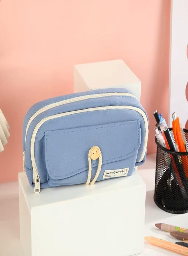 ZOLYPY Kawaii Cute Aesthetic Pencil Case for Students | Large Capacity Multi-Pocket Pencil Pouch with Zipper | Cartoon Stationery Organizer Bag for School, College & Office Supplies (Blue) - Image 2