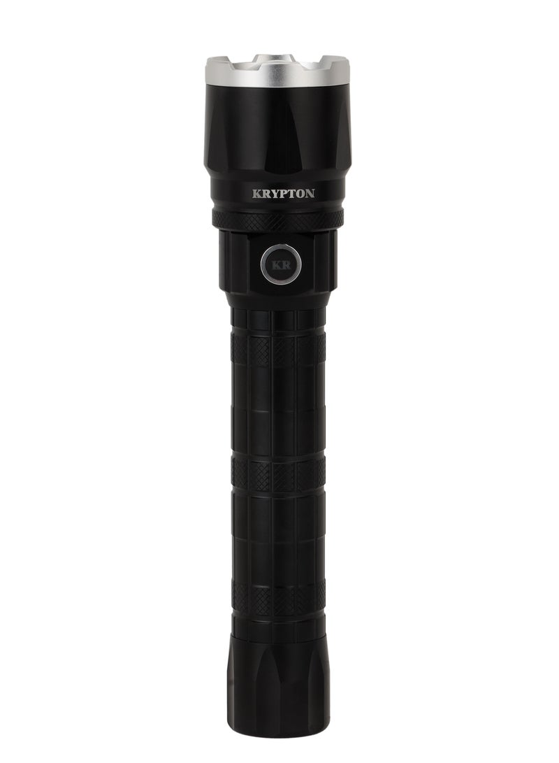 Krypton Zoomable LED Flashlight KNFL5155Z / 8000 mAh Battery, 3000 Lumen Brightness, Aircraft Aluminum Alloy /with Different Switch mode, Type-C Charging, SOS Modes/ Portable Design, Ideal for Camping, Travelling & More, 5Hrs-7Hrs Charging Time/Black Color - Image 1