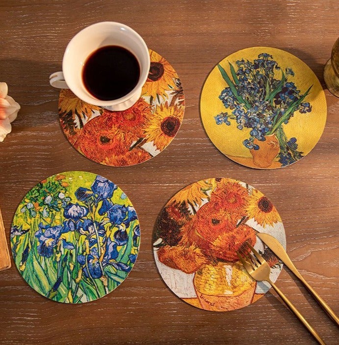 مجموعة من 4 جلد زائف كوب الزجاج حامل كوب القهوة مكان حصيرات غير انزلاق الحرارة بقعة مقاومة كوستر مجموعة في الهواء الطلق طاولة حصيرات داخلية Placemats لتناول الطعام في المطبخ، 17.3cm Dia - Image 1