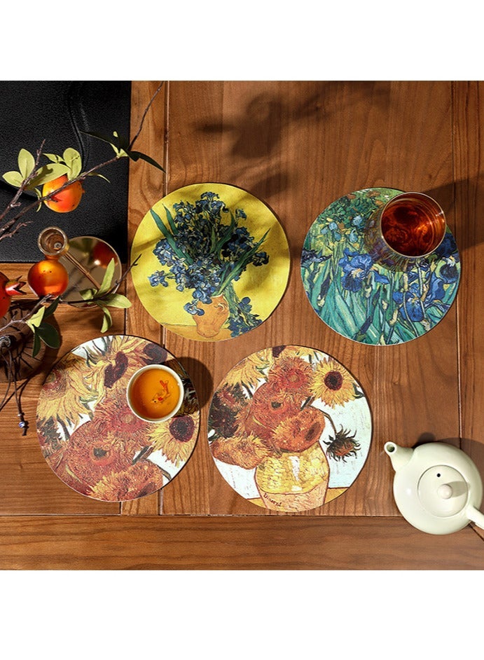 مجموعة من 4 جلد زائف كوب الزجاج حامل كوب القهوة مكان حصيرات غير انزلاق الحرارة بقعة مقاومة كوستر مجموعة في الهواء الطلق طاولة حصيرات داخلية Placemats لتناول الطعام في المطبخ، 17.3cm Dia - Image 5