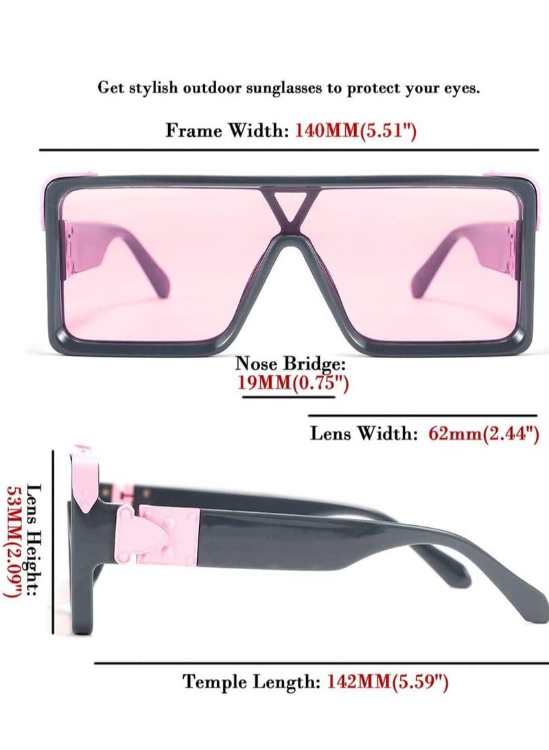 One Piece Square Sunglasses Women Men Metal Oversized Square Sunglasses Flat Top Shield Sunglasses One Piece Frameless Stylish Sunglasses for Women Men - Image 2