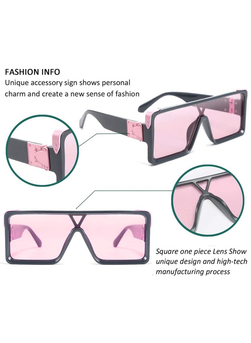 One Piece Square Sunglasses Women Men Metal Oversized Square Sunglasses Flat Top Shield Sunglasses One Piece Frameless Stylish Sunglasses for Women Men - Image 3