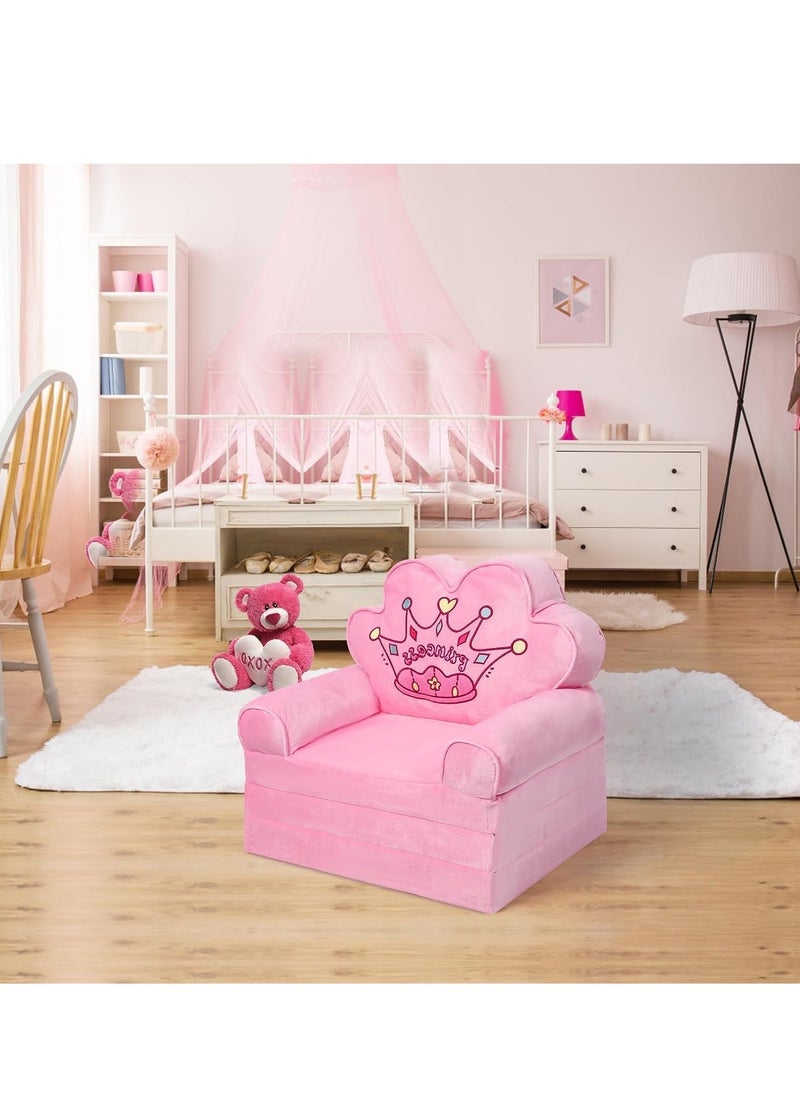 Generic - Kids Couch Fold Out Toddler Chairs for Girls Sectional Baby Sofa Princess Chair for Bedroom Children's 2 in 1 Convertible Sofa to Lounger - Image 1