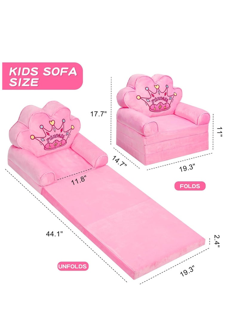 Generic - Kids Couch Fold Out Toddler Chairs for Girls Sectional Baby Sofa Princess Chair for Bedroom Children's 2 in 1 Convertible Sofa to Lounger - Image 1