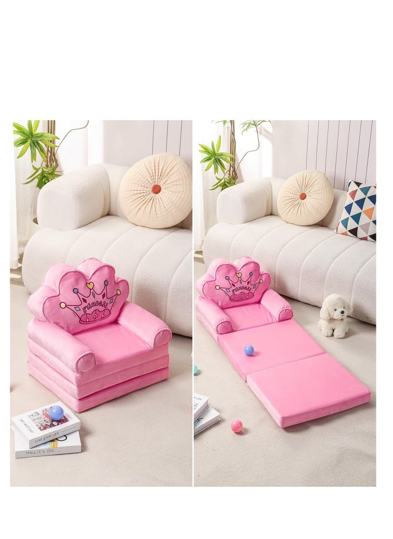 Generic - Kids Couch Fold Out Toddler Chairs for Girls Sectional Baby Sofa Princess Chair for Bedroom Children's 2 in 1 Convertible Sofa to Lounger - Image 1