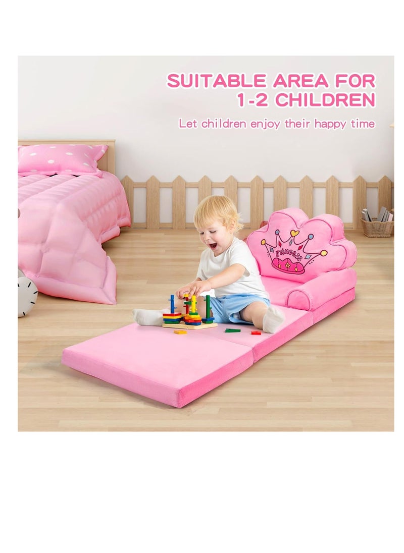 Generic - Kids Couch Fold Out Toddler Chairs for Girls Sectional Baby Sofa Princess Chair for Bedroom Children's 2 in 1 Convertible Sofa to Lounger - Image 1