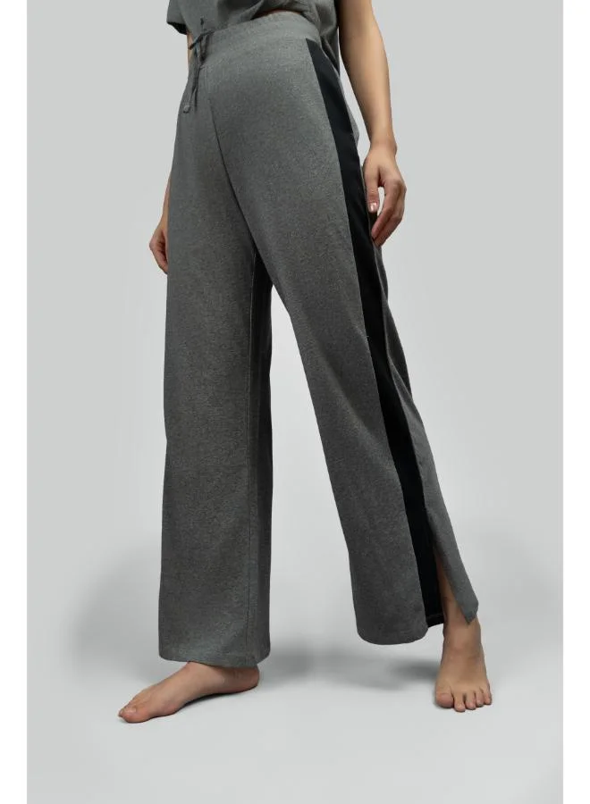 نسيسيرا Grey Soft Cotton Side Slit Flare Pants