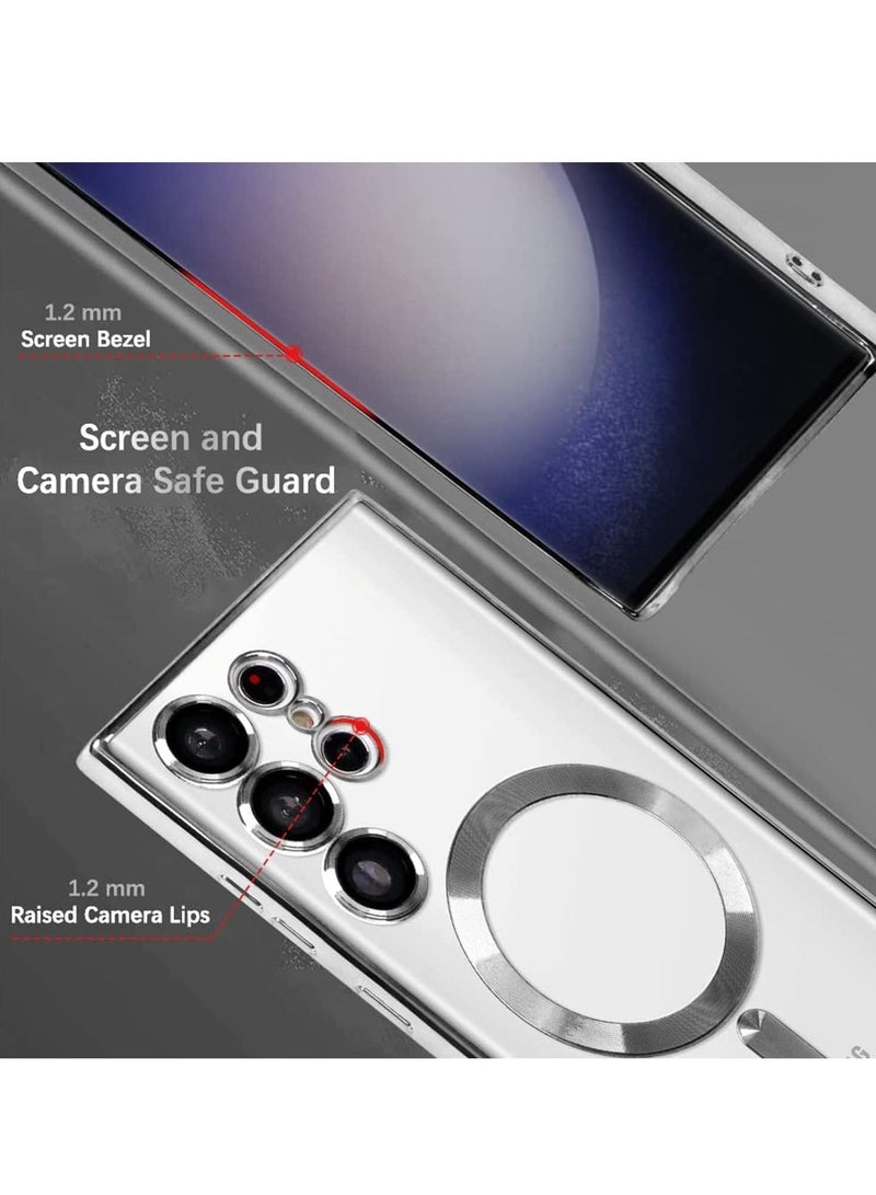 Phone Planet Magnetic Clear Case for Samsung Galaxy S23 Ultra 5G with Camera Lens Protector, Compatible with MagSafe, Electroplated Slim Shockproof Phone Protective Cover for Women Men (Silver) - Image 4