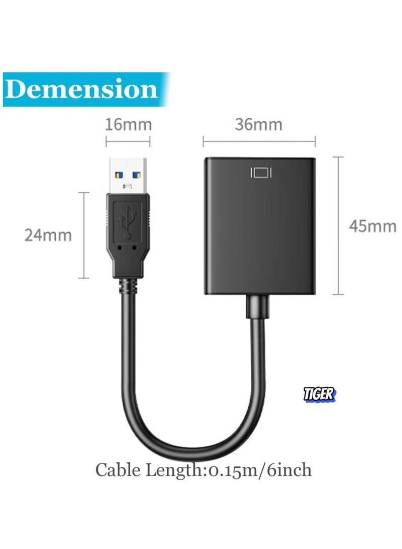 TIGER كابل محول USB 3.0 إلى HDMI – يدعم فيديو وصوت بدقة Full HD 1080P – متوافق مع الكمبيوتر الشخصي، اللابتوب وسطح المكتب – سهل التوصيل والتشغيل – نقل بيانات عالي السرعة – تصميم مدمج وقابل للحمل للاستخدام أثناء التنقل - Image 1