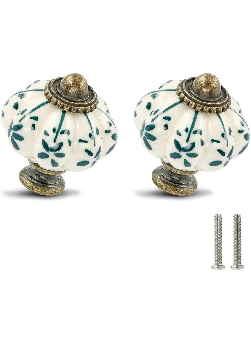 العاج والخضراء السيراميك المقابض 12 حزمة - القرنطين مجلس الوزراء المقابض ريترو Dresser المقابض - الدرج القديم يسحب مع المسامير لخزانة الخزانة الخزانة الدرج ومشروع DIY المنزل - Image 2