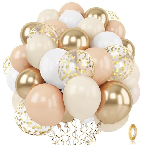 Zesliwy Gold White Sand Confetti Balloons 50pcs 12 inch Beige Gold Nude Neutral Balloons for Birthday Wedding Bride Shower Party Decoration - Image 1