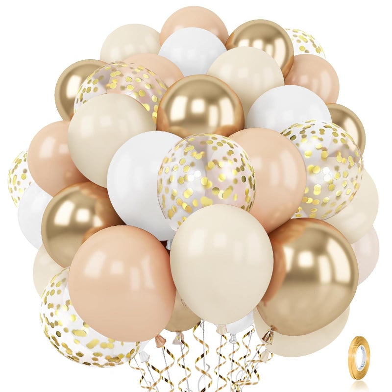 Zesliwy Gold White Sand Confetti Balloons 50pcs 12 inch Beige Gold Nude Neutral Balloons for Birthday Wedding Bride Shower Party Decoration - Image 2