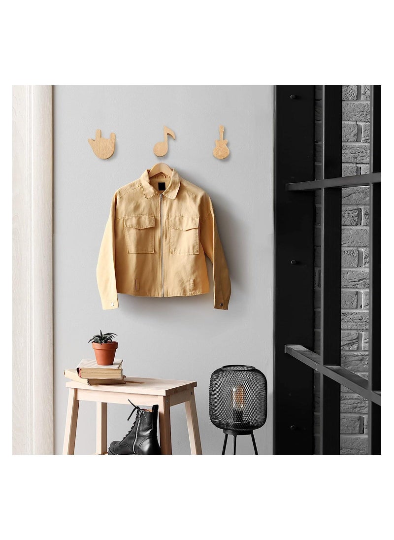KASTWAVE Wood Cute Coat Wall Hooks, Musical Note Guitar Hook, Modern Minimalist Decorative Coat Hooks Wall Mounted for Hanging Coats, Towel, Hat, Keys, Bag, 3 Pcs  - Image 5