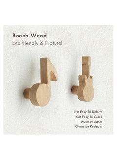 KASTWAVE Wood Cute Coat Wall Hooks, Musical Note Guitar Hook, Modern Minimalist Decorative Coat Hooks Wall Mounted for Hanging Coats, Towel, Hat, Keys, Bag, 3 Pcs  - Image 3
