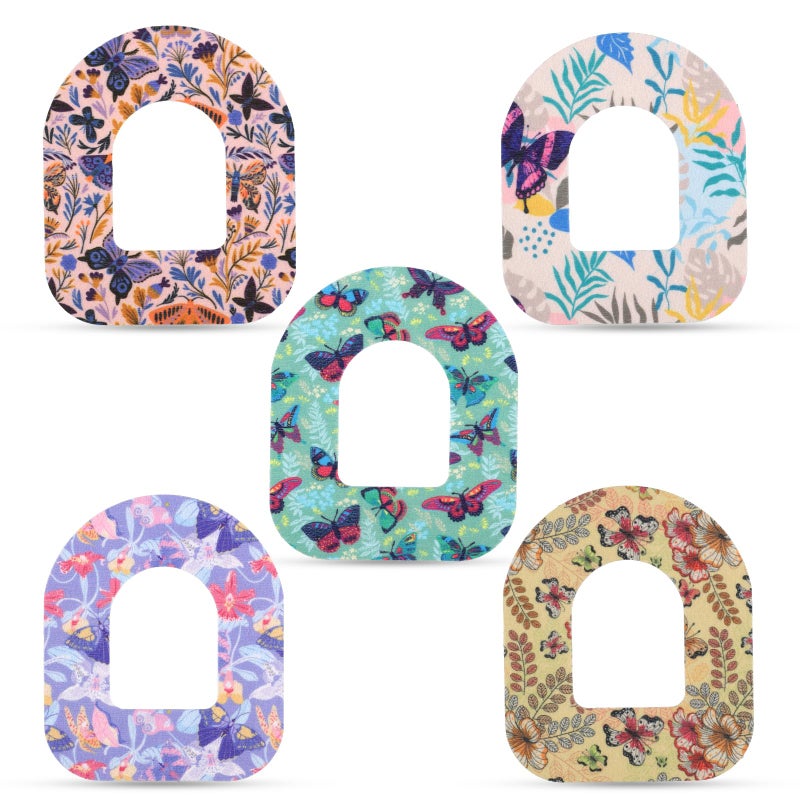 25 قطعة لاصقات لغطاء مستشعر Omnipod المقاوم للماء شريط لاصق مقاوم للعرق ملصقات مستشعر مقطوعة مسبقًا متوافقة مع Omnipod 5 بتصميم فراشة