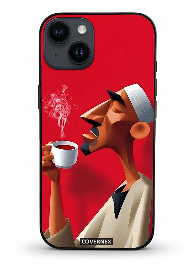 Covernex Apple iPhone 14 Protective Case Cover Printed Featuring Abstract Artistic Man Savouring Morning Coffee - Image 2