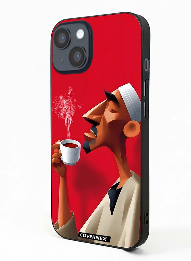 Covernex Apple iPhone 14 Protective Case Cover Printed Featuring Abstract Artistic Man Savouring Morning Coffee - Image 1