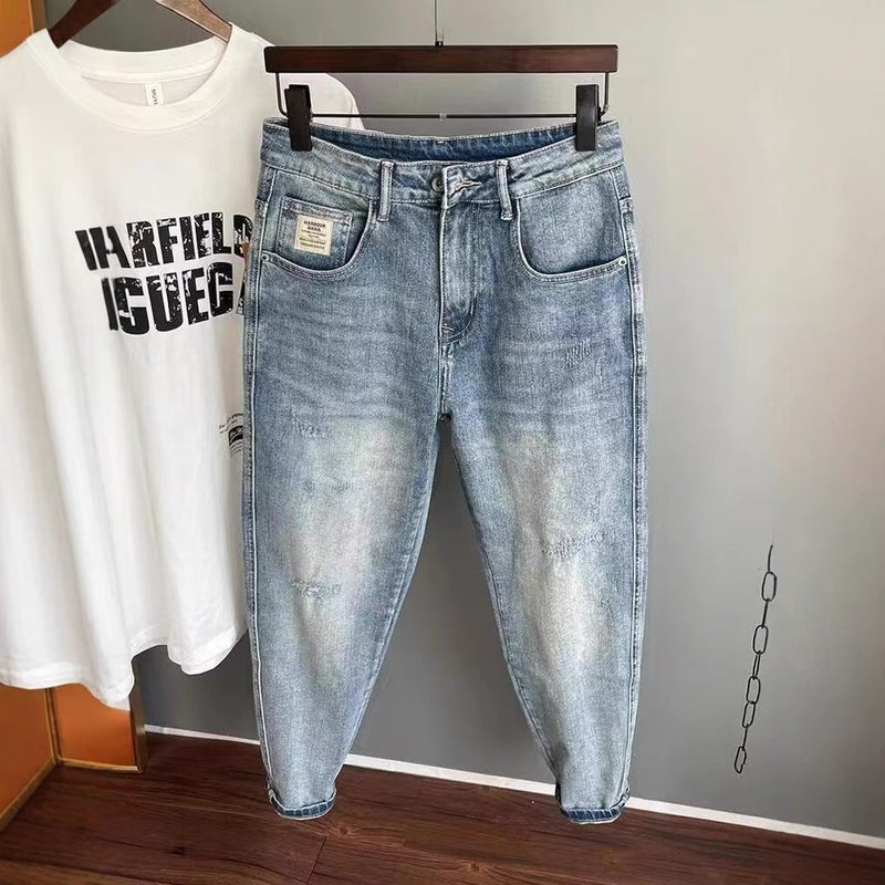 Micro Loose Tapered New Small Ripped Jeans Pants Trendy Brand Light Color Torre Harlan 9 - Image 4