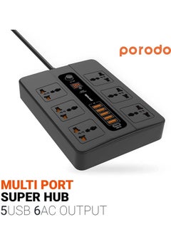 Generic Universal Power Socket, 6 AC Output 5 USB Port & USB-C PD 18W Multiport Socket, Power HUB Built-in Timer, Fire-Proof Material Power Strip, 200cm Extension Cord, Charging Station (Black)  - Image 1