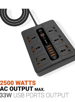 Generic Universal Power Socket, 6 AC Output 5 USB Port & USB-C PD 18W Multiport Socket, Power HUB Built-in Timer, Fire-Proof Material Power Strip, 200cm Extension Cord, Charging Station (Black)  - Image 5