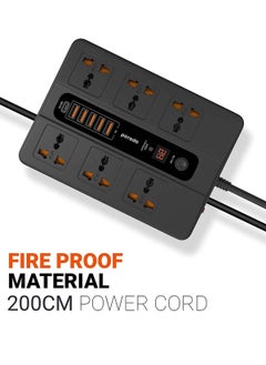 Generic Universal Power Socket, 6 AC Output 5 USB Port & USB-C PD 18W Multiport Socket, Power HUB Built-in Timer, Fire-Proof Material Power Strip, 200cm Extension Cord, Charging Station (Black)  - Image 4