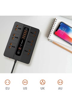 Generic Universal Power Socket, 6 AC Output 5 USB Port & USB-C PD 18W Multiport Socket, Power HUB Built-in Timer, Fire-Proof Material Power Strip, 200cm Extension Cord, Charging Station (Black)  - Image 3