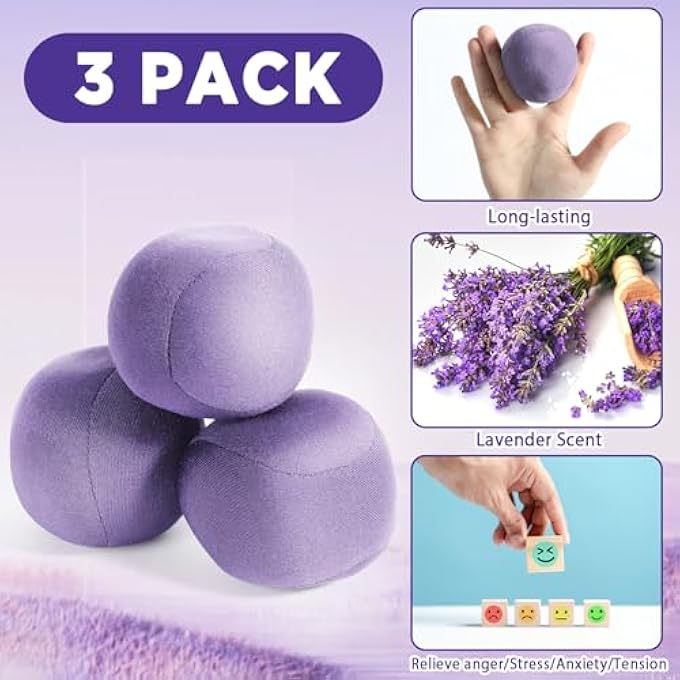 Bornerwhite 3 Pack Lavender Scented Stress Relief Balls Soft Squeezeable Fidget Toys for Anxiety Relief Relaxation & Calm Handmade Light Purple Lavender Fragrance Ideal for Home & Office - Image 3