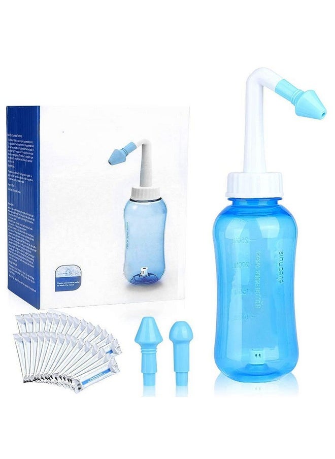 Hannea - 300 Ml Neti Pots For Sinus Nose Wash Cleaner Pressure Rinse Nasal Irrigation Bpa Free With 30 Nasal Wash Salt Packets And Sticker Jal Neti For Adults Children Nose Care - Image 1