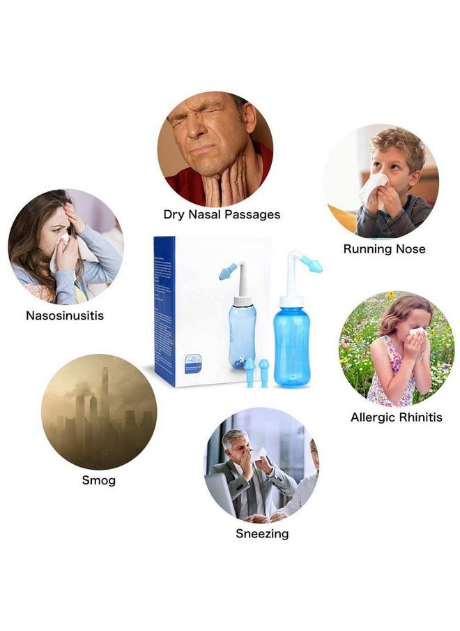Hannea - 300 Ml Neti Pots For Sinus Nose Wash Cleaner Pressure Rinse Nasal Irrigation Bpa Free With 30 Nasal Wash Salt Packets And Sticker Jal Neti For Adults Children Nose Care - Image 1