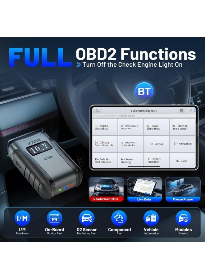 أداة اكس  جهاز فحص وتشخيص أعطال السيارات OBD2 XTOOL Anyscan A30M V2.0، إصدار 2026، لاسلكي مع تحكم ثنائي الاتجاه، تحديثات مجانية، 26 وظيفة إعادة ضبط، فحص جميع الأنظمة، متوافق مع Android وiPhone، ويدعم إعادة تعلم حساس الكرنك، EPB، وإعادة تعلم الثروتل. - Image 3