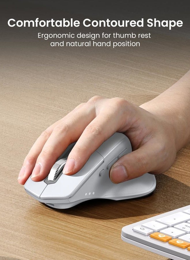 ProtoArc Ergonomic Wireless Keyboard Mouse, EKM01 Plus Full Size Ergo Bluetooth Keyboard Mouse Combo, Split Design, Wrist Rest, Multi-Device, Rechargeable, for Windows/Mac OS - White and Silver - Image 5