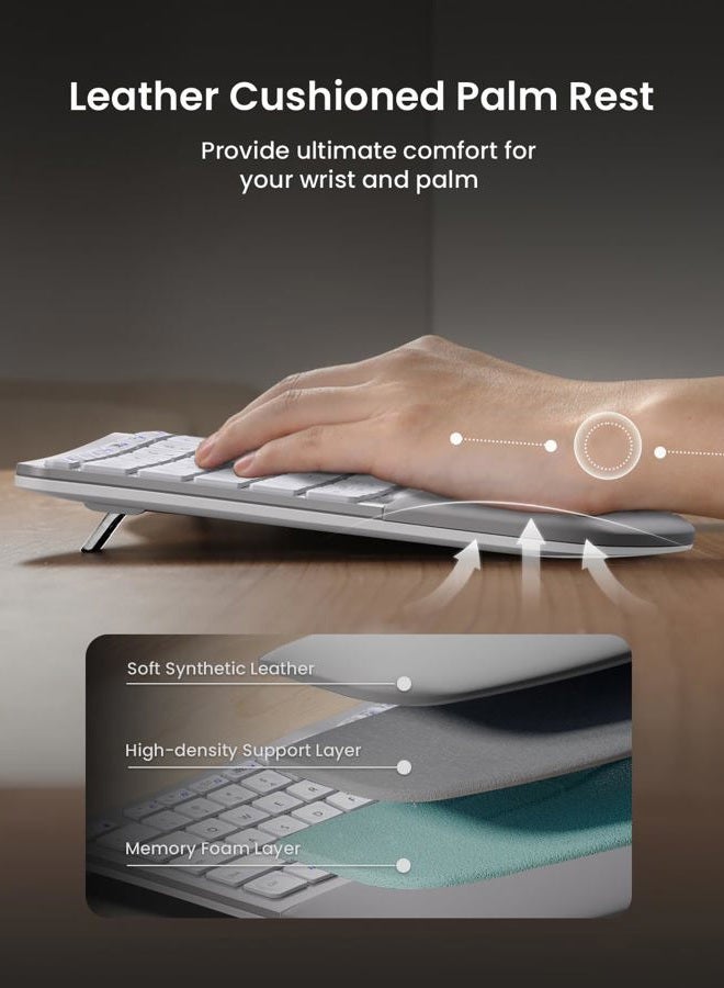 ProtoArc Ergonomic Wireless Keyboard Mouse, EKM01 Plus Full Size Ergo Bluetooth Keyboard Mouse Combo, Split Design, Wrist Rest, Multi-Device, Rechargeable, for Windows/Mac OS - White and Silver - Image 3