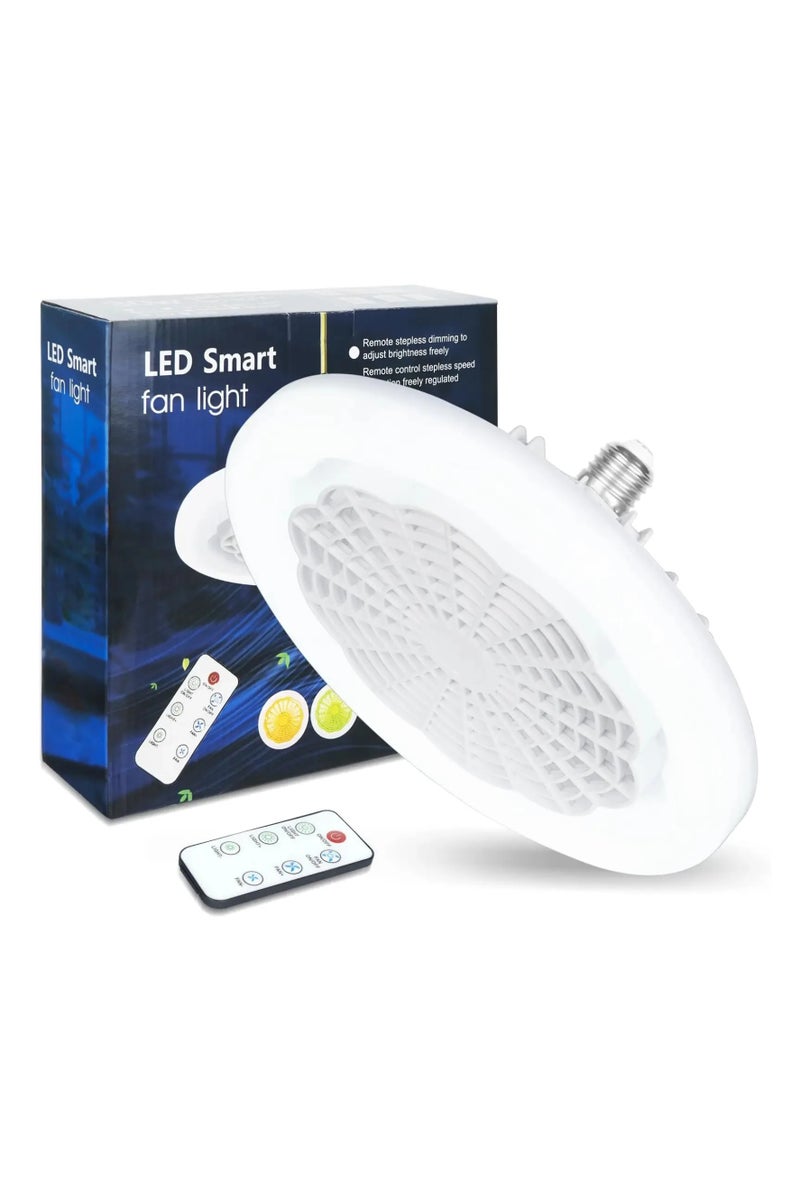Digi Core مروحة سقف 30 وات E27 LED مع ضوء وجهاز تحكم عن بعد مصباح مروحة هادئ 3 ألوان ضوء سقف قابل للتعتيم ضوء مروحة ذكي LED تحكم سريع في المحرك مناسب لأي غرفة لغرفة المعيشة أو المطبخ تيار متردد 85-265 فولت أبيض - Image 1