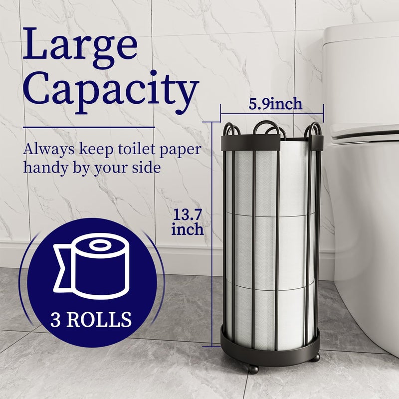 Epicano Toilet Paper Holder Stand, Freestanding Toilet Tissue Organizer, Minimalistic Storage Solution, Holds Mega Rolls-Modern Black - Image 2