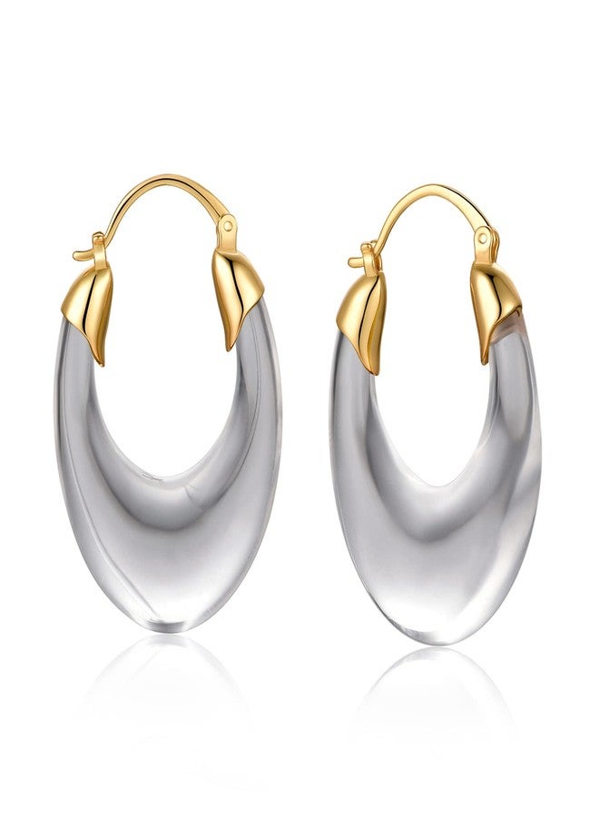 يس ليدي أقراط YESLADY حلقية من الأكريليك، بيضاوية الشكل، مصنوعة من الراتنج الشفاف، بتصميم بسيط وأنيق، مناسبة للنساء. - Image 1