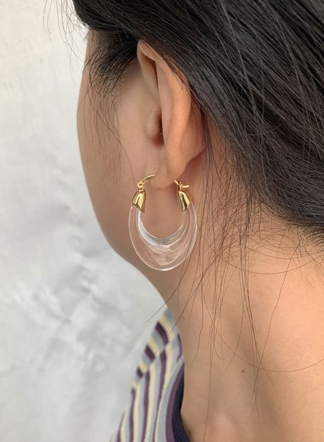 يس ليدي أقراط YESLADY حلقية من الأكريليك، بيضاوية الشكل، مصنوعة من الراتنج الشفاف، بتصميم بسيط وأنيق، مناسبة للنساء. - Image 2