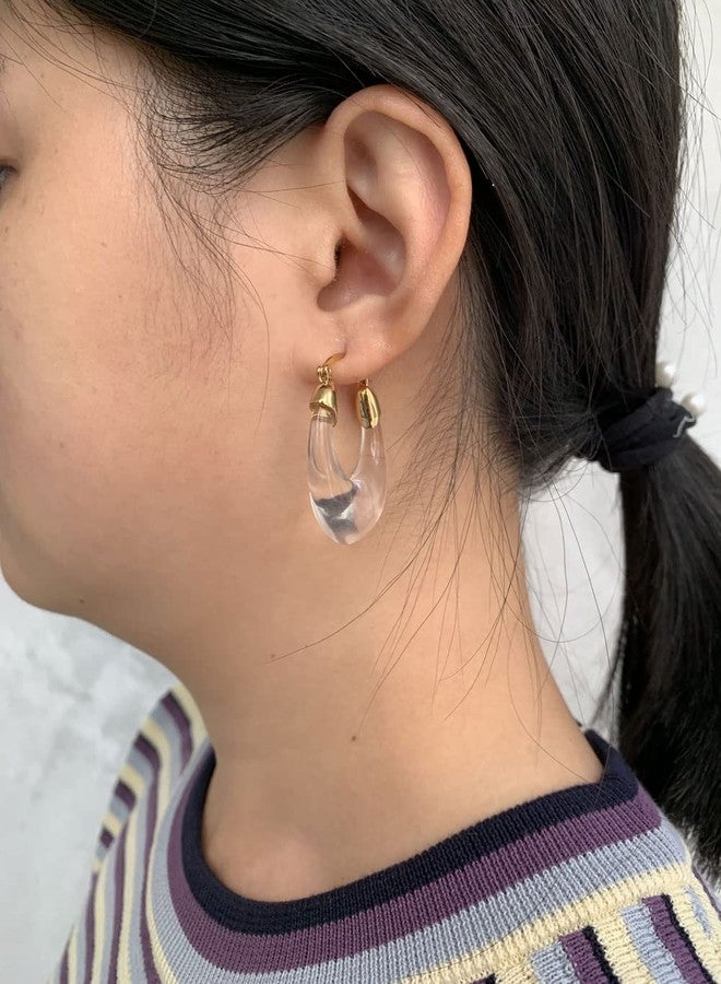 يس ليدي أقراط YESLADY حلقية من الأكريليك، بيضاوية الشكل، مصنوعة من الراتنج الشفاف، بتصميم بسيط وأنيق، مناسبة للنساء. - Image 3