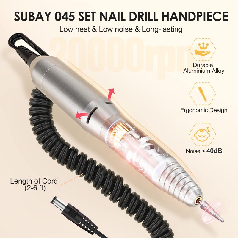 SUBAY Professional Finger Toe Nail Care Electric Nail Drill Machine Manicure Pedicure Kit Electric Nail Art File Drill with 1 Pack of Sanding Bands, White - Image 3