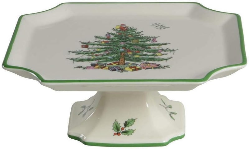 Spode Christmas Tree Footed Square Cake Plate  65Inch Holiday Cake Stand for Desserts Cupcakes and Treat Display  Made of Fine Porcelain with Iconic Christmas Tree Design Dishwasher Safe - Image 2