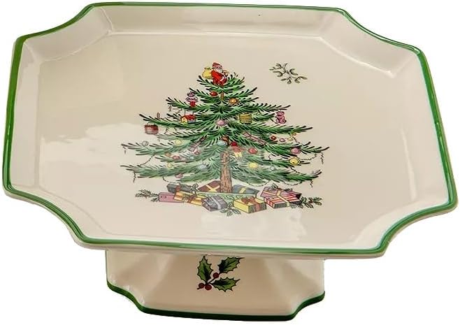 Spode Christmas Tree Footed Square Cake Plate  65Inch Holiday Cake Stand for Desserts Cupcakes and Treat Display  Made of Fine Porcelain with Iconic Christmas Tree Design Dishwasher Safe - Image 3