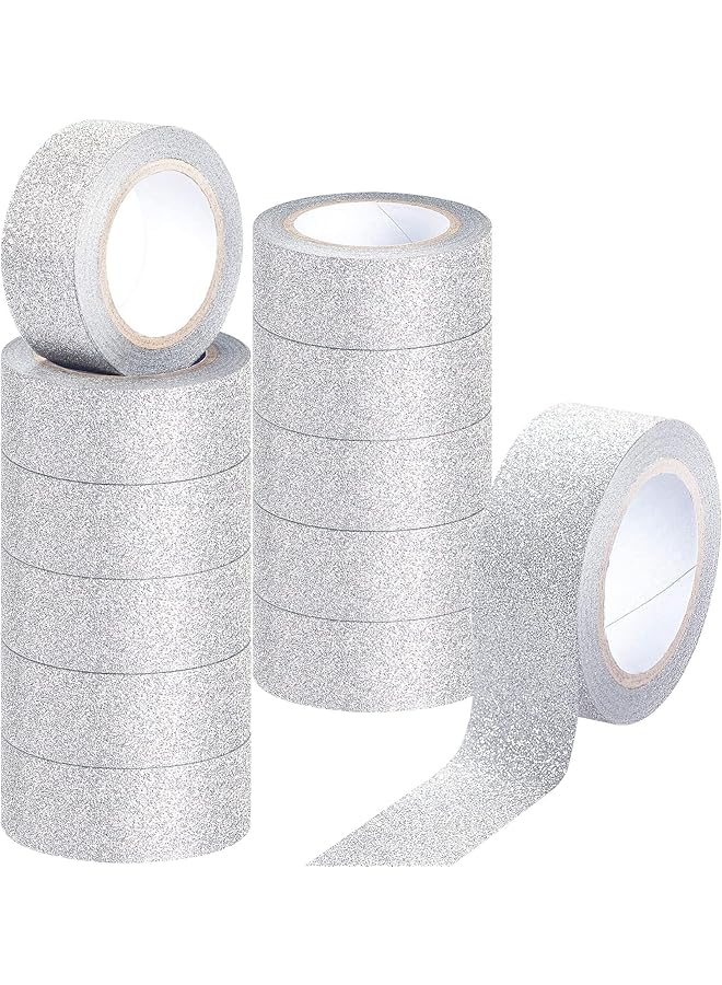 إيروريكس مجموعة شرائط واشي لامعة فضية مكونة من 12 لفة من شريط الحرف اليدوية وشريط لاصق لامع لتزيين المهرجانات وسجلات القصاصات والمجلات ومخططات تغليف الهدايا بعرض 0.6 بوصة - Image 1
