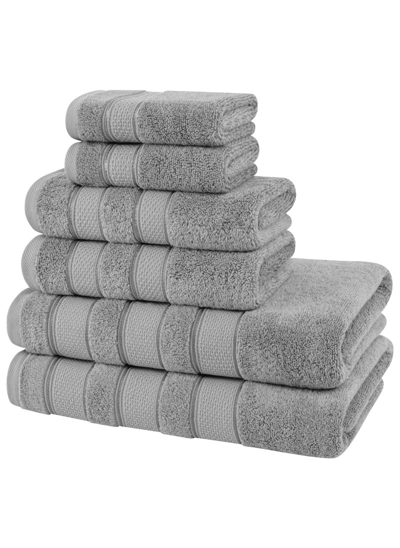 Safi Plus 6-Piece Towel Set 100% Turkish Genuine Cotton Super Soft & Absorbent Luxury Hotel Quality 600 GSM Cotton Bathroom Towels, 2 Bath Towels, 2 Hand Towels, 2 Washcloths, Light Grey  - Image 2