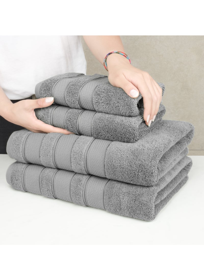 Safi Plus 6-Piece Towel Set 100% Turkish Genuine Cotton Super Soft & Absorbent Luxury Hotel Quality 600 GSM Cotton Bathroom Towels, 2 Bath Towels, 2 Hand Towels, 2 Washcloths, Light Grey  - Image 5