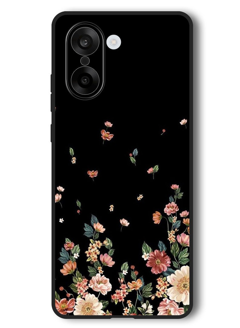 Theodor Case Compatible with OnePlus Nord CE 5 6.77 Inch Protection Shockproof Bumper Cover Flowers in Black Background - Image 1