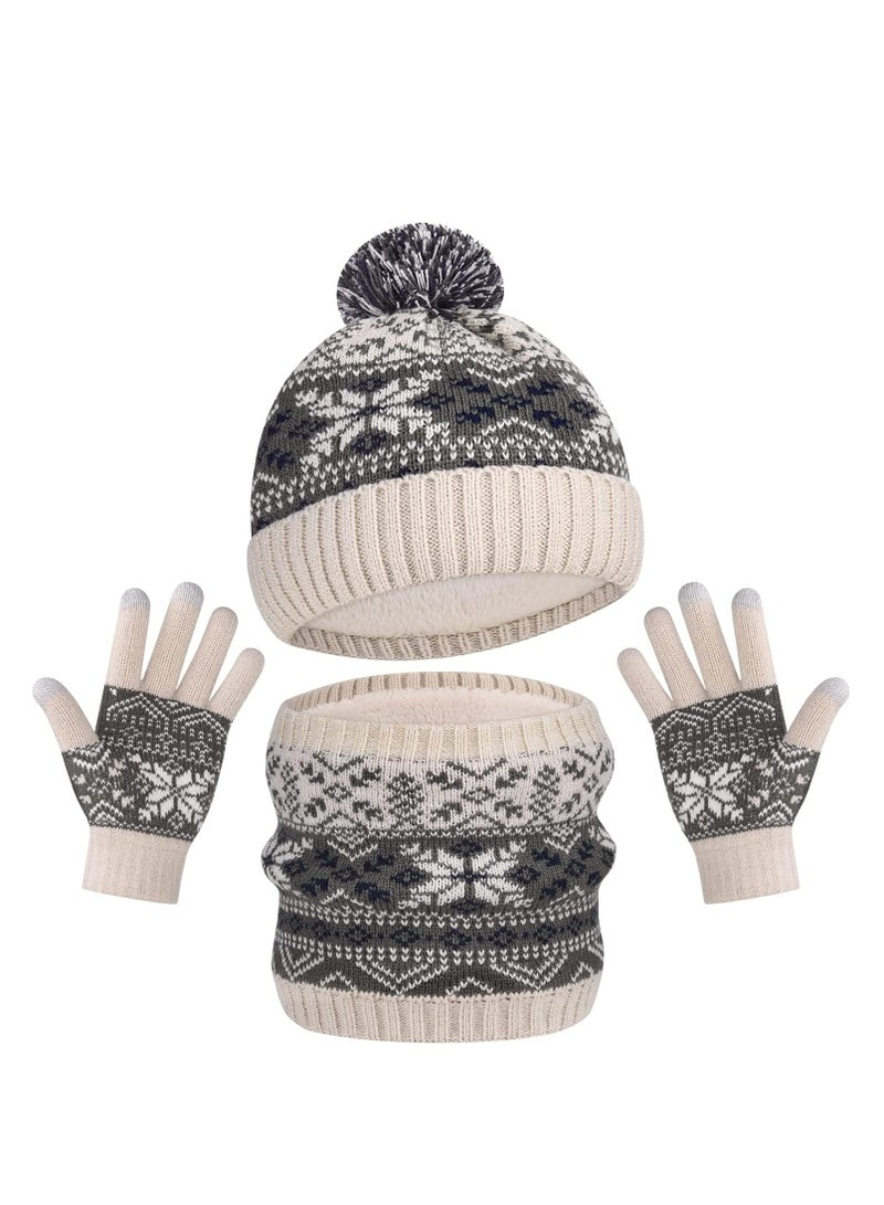 KASTWAVE Kid Hat Scarf Gloves Set, Winter Knit Hat Boys Winter Hat Kids Hats & Gloves Set Neck Warmer Touch Screen, Kid Gift for 1-8 Years Old Girls Boys - Image 1